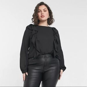NWOT In The Style Black Ruffle Top